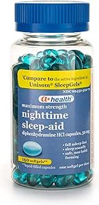 A+Health Nighttime Sleep Aid Diphenhydramine 50 mg Softgels Maximum Strength Made in USA, 160 Count
