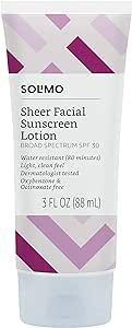 Amazon Brand - Solimo Sheer Face Sunscreen SPF 30, Reef Friendly (Octinoxate & Oxybenzone Free), 3.0 Fluid Ounce