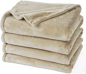 PHF Ultra Soft Fleece Blanket Queen Size, No Shed No Pilling Luxury Plush Cozy 300GSM Lightweight Blanket for Bed, Couch, Chair, Sofa Suitable for All Season, 90" x 90", Khaki