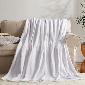 KMUSET Fleece Blanket White Queen Size Lightweight Cozy Plush Microfiber Solid Blanket