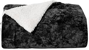 PHF Sherpa Fleece Throw Blanket, Thick Warm Plush Blanket for All Season, Luxurious Truly Velvet Blanket for Bed, Couch, Sofa and Travel, 50" x 60", Black