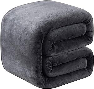 Fleece Blankets for All Season 350GSM - Premium Lightweight Anti-Static Throw for Queen/Full Size Bed Extra Soft Brush Fabric Warm Sofa Thermal Blanket 90" x 90"(Dark Gray)