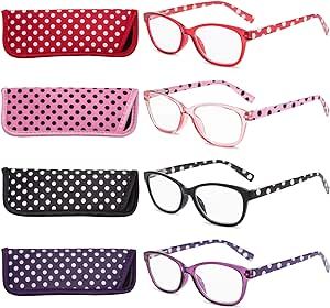 EYEGUARD Polka Dots Fashion Ladies Reading Glasses 4 Pairs Spring Hinge Readers for Women