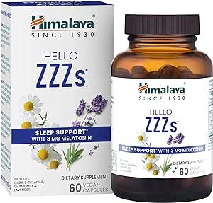 Himalaya Hello ZZZs with GABA, L-Theanine and Melatonin 3mg for Sleep Support and Occasional Sleeplessness, 60 Capsules, 2 Month Supply