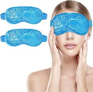 2PCS Cold Cooling Eye Mask, Reusable Gel Eye Mask Hot/Cold Therapy Gel Bead Eye Mask with Plush Backing for Headache/Puffiness/Migraine/Stress Relief/Skin Care/Dry Eyes