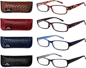 EYEGUARD Readers 4 Pack of Thin and Elegant Womens Reading Glasses with Beautiful Patterns for Ladies 1.75