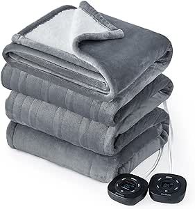 Bedsure Flannel Electric Blanket King - Flannel Heated Blanket with 10 Heat Settings, Heating Blanket with 10 Time Settings, 8 hrs Timer Auto Shut Off, and Dual Control (100x90 inches, Grey)