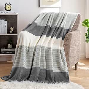 Homelike Moment Fleece Throw Blanket for Couch Dark Grey, Soft Cozy Dark Gray White Striped Flannel Blankets for Sofa Bed Warm Lightweight (Dark Grey, 50x60 Inches)