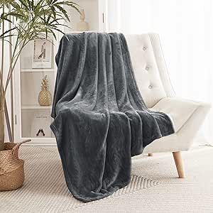 RYB HOME Grey Throw Blanket Soft Flannel Fleece Blankets Lightweight Thermal Fuzzy Bed Blanket for Couch Bed Sofa Travel Camping, School Essentials for Dorm, Grey, 50x60 inches