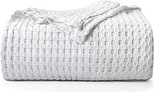Utopia Bedding Cotton Waffle Blanket 300 GSM (White - 90x90 Inches) Soft Lightweight Breathable Bed Blanket Queen Size Layering Any Bed for All Season