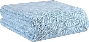 GLAMBURG 100% Cotton Bed Blanket, Breathable, Cotton Thermal Blankets, King Size - Perfect for Layering Any Bed for All Season - Sky Blue