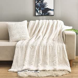 YUSOKI Luxury Double Sided Faux Fur Throw Blanket(Without Pillows),Soft Fuzzy Fluffy Cozy Plush Furry Comfy Warm Blanket for Couch Bed Chair Sofa Bedroom Women Teen Girls Gift(Ivory,50" x 63")