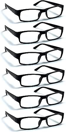 Boost Eyewear 6 Pack Reading Glasses, Traditional Black Frames, with Spring Loaded Hinges