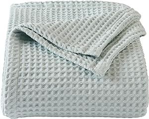 100% Cotton Waffle Weave Bed Blanket | Soft, Breathable, and Lightweight Blanket for All-Season | Perfect for Layering | Brielle Collection (King, ICY Blue)