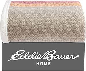 Eddie Bauer Brushed Throw Blanket Reversible Sherpa & Brushed Fleece, Lightweight Home Decor for Bed or Couch, Fair Isle Khaki