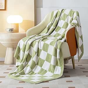 SeaRoomy Soft Throw Blanket Checkerboard Lightweight Reversible Plaid Fuzzy Cozy Microfiber Knit Checkered Blanket for Couch Bed Decor Gift(Sage Green, 51?63in)