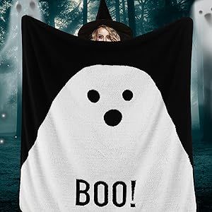 Bedsure Halloween Fleece Throw Blanket - Printed Ghost Blanket for Halloween, Decorative Blanket for Couch, Sofa, Bed, Halloween Flannel Soft Throw Blanket for Women, Men, Kids, 50"x60"