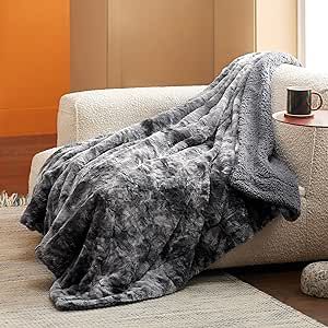 Bedsure Fuzzy Blanket for Couch - Grey, Soft and Warm Sherpa, Cozy and Furry Faux Fur, Reversible Throw Blankets for Sofa and Bed, 50x60 Inches