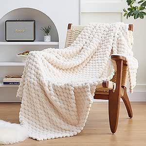 EXQ Home Fleece Throw Blanket for Couch or Bed - 3D Imitation Turtle Shell Jacquard Decorative Blankets - Cozy Soft Lightweight Fuzzy Flannel Blanket Suitable for All Seasons(50"?60",Beige)