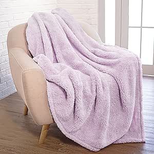 PAVILIA Light Purple Lavender Plush Throw Blanket for Couch, Sherpa Soft Cozy Blanket and Throw for Sofa Bed, Decorative Fur Fuzzy Warm Fleece Blanket, Lightweight Boho Home Decor All Season, 50x60