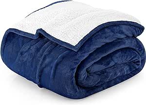 Utopia Bedding Sherpa Blanket Queen Size [Navy, 90x90 Inches] - 480GSM Thick Warm Plush Fleece Reversible Blanket for Bed, Sofa, Couch, Camping and Travel