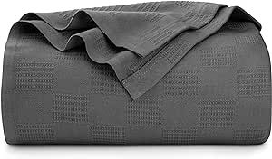 Utopia Bedding 100% Cotton Blanket (Queen Size - 90x90 Inches) 350GSM Lightweight Thermal Blanket, Soft Breathable Blanket for All Seasons (Smoke Gray)